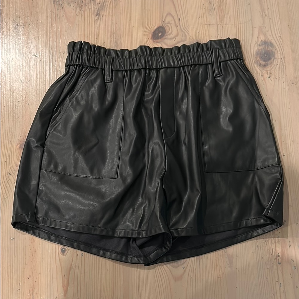 Black Faux Leather Women's Shorts